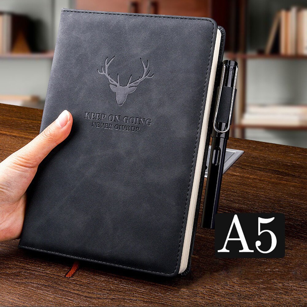 360 Pagina 'S Super Dikke Lederen A5 Notebook Dagelijks Business Office Werk Notebooks Notepad Dagboek Schoolbenodigdheden: Black