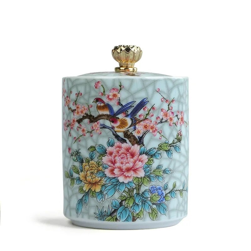 Small Tea Caddy Enamel Ceramic Airtight Jar Happy Little Jar Black Tea Pot Medicine Pot Six-color Small Tea Pot Storage Caddy