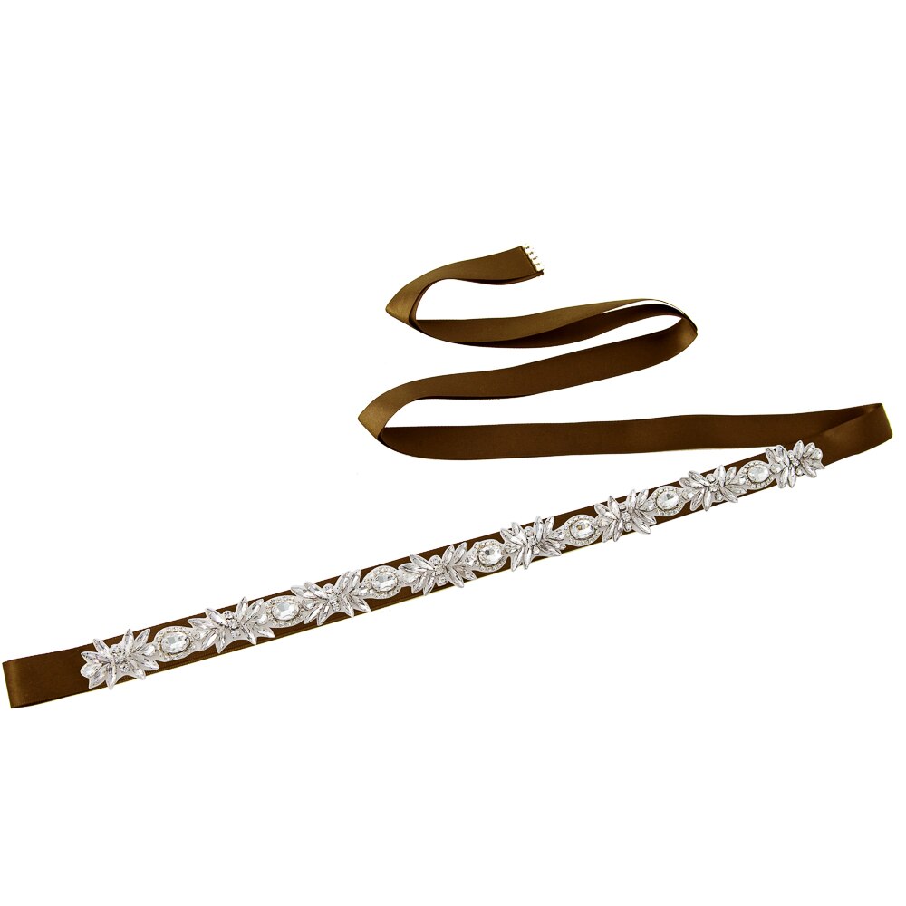 TRiXY S292 Sparkly Rhinestone Belt Wedding Dress Belt Sliver Crystal Bridal Sash Diamond Bridal Belt For Wedding Dress Accessory: brown