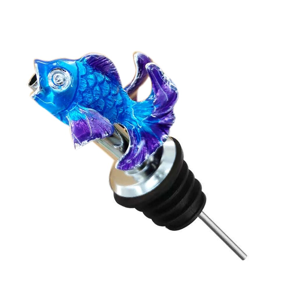 1Pcs Jagermeister Wine Pourer Zinc Alloy Deer Elk Lion Bull Wine Stopper Drinks Bar Tools Night Club Bar Accessories: Enamel Silver Fish