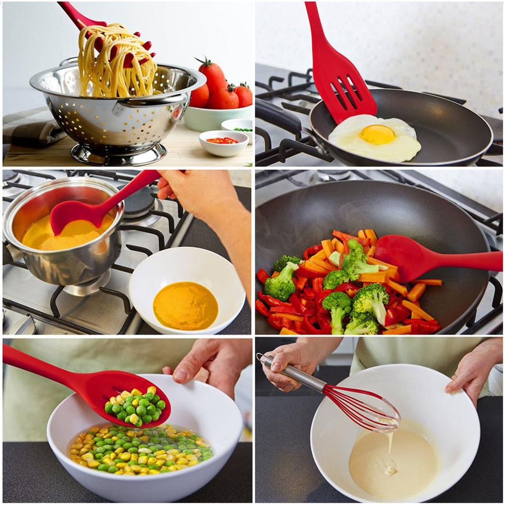 10 Pcs Heat Resistant Silicone Cookware Set Non-stick Safe Cooking Baking Tool Kit Utensils Kitchen Accessories