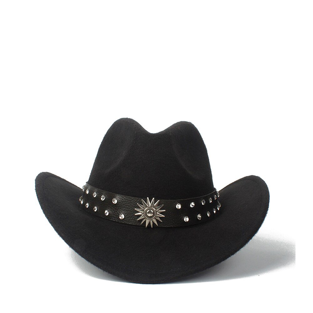 Retro Child Kids Wool Hollow Western Cowboy Hat Roll-up Brim boy girl Outblack Sombrero Hombre Felt Cap Size 52-54