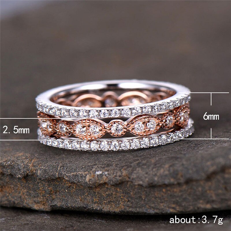 ROMAD 3 teile/satz zierlich Ring einstellen für Frauen Rose Gold Gefüllt Ring Braut retro Hochzeit Band Versprechen Engagement Ringe Für frauen R4