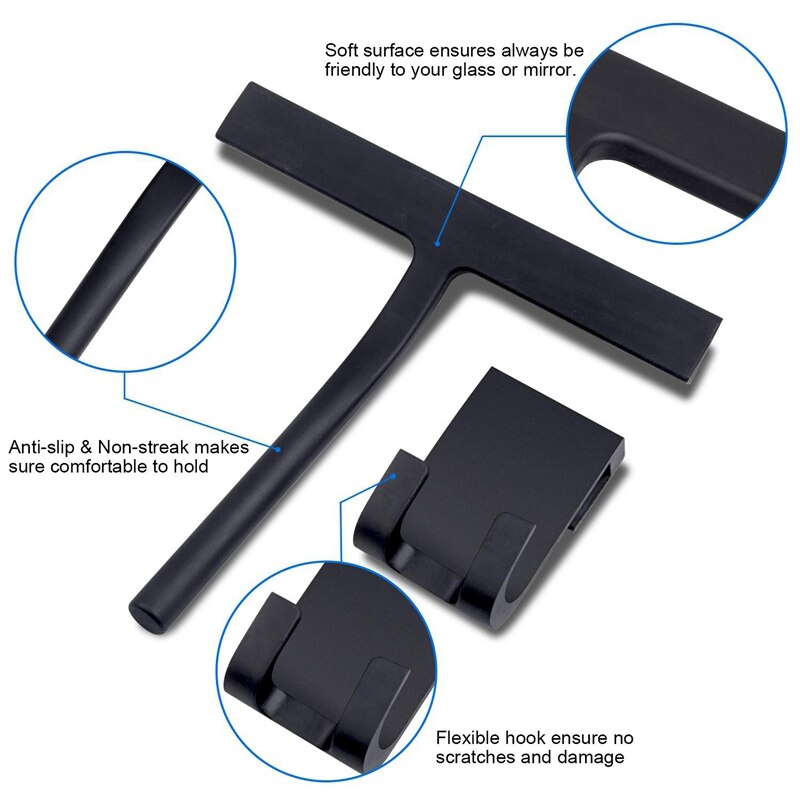 Silicone Shower Squeegee with Hook Non Slip Grip Household Squeegee Window Squeegee Glass Squeegee Glass Cleaner Window Cleaner