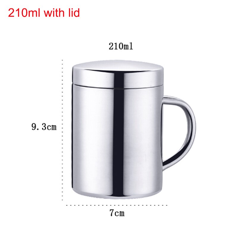 Double Wall Stainless Steel Coffee Mug Portable Cup Travel Tumbler Coffee Jug Milk Tea Cups Double Office Water Mugs: 210ml with lid