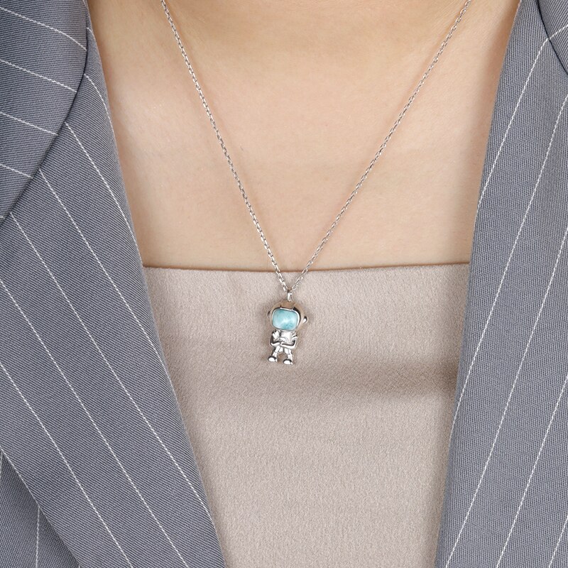 Astronauten-anhänger im retro-stil 925 mit larimar-motiv für damen