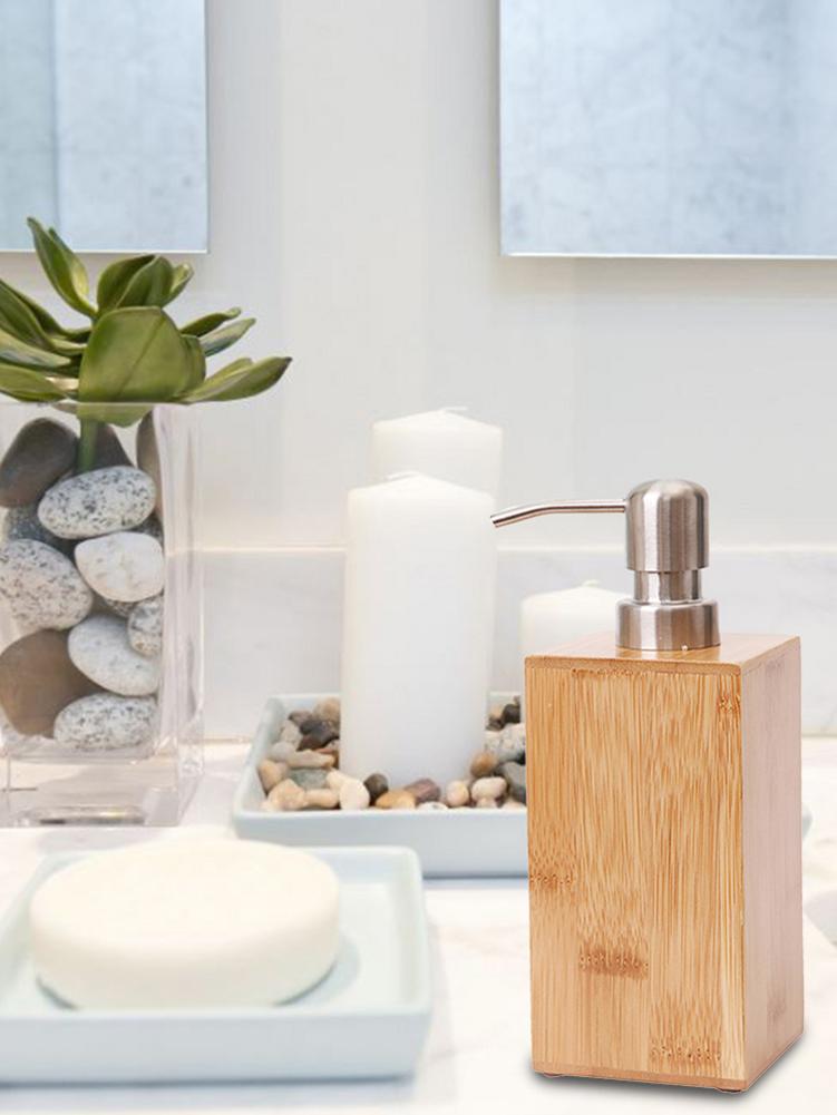 Natural Bambooe Shampoo Shower Bottle Liquid kitchen Soap Dispenser Dish bottle Hand Sanatizer Dispenser Refillable for Bathroom