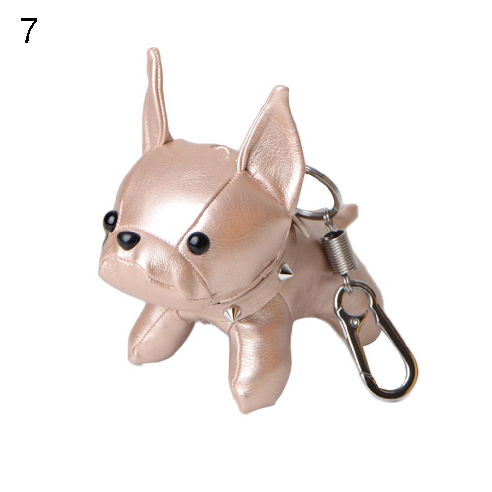 Mini Bulldog Puppy Keychains Faux Leather Doll Key Rings Hanging Pendant Key Holder Charm Bags Decor Car Trinket Punk Chaveiros: 7