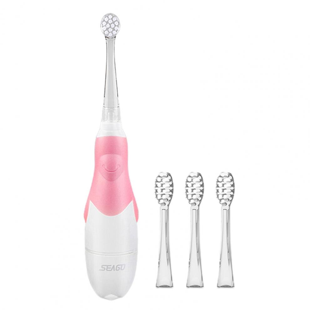 Children Sonic Electric Toothbrush Battery Power LED Light Smart Timer Waterproof IPX7 Replaceable Dupont Brush Head: Pink