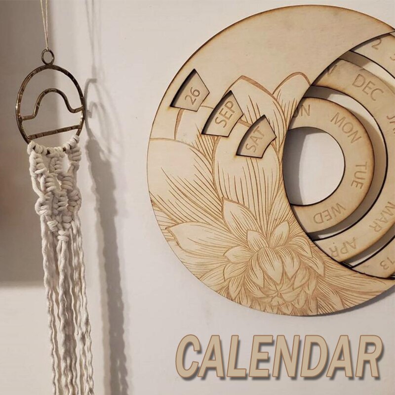 Mysterious Oriental Style Wooden Moon Shape Fresh Desktop Wooden Calendar Dual Daily Scheduler Table Yearly Christmas Decor