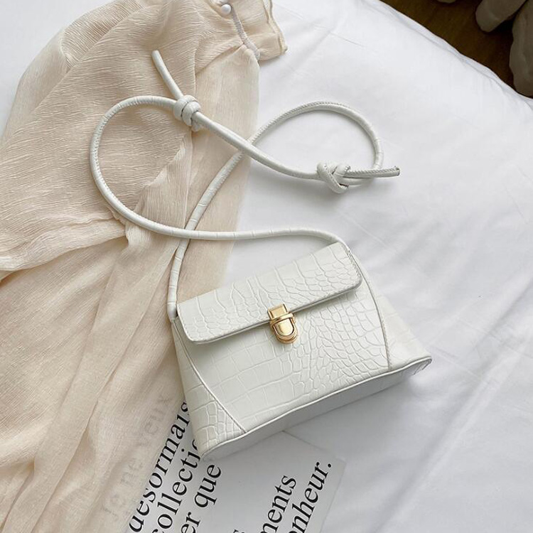 Bandolera de cocodrilo a la con cierre de cuero PU, bolsos cruzados para mujer, bolsos de mano, monederos para teléfono, blanco y negro: white