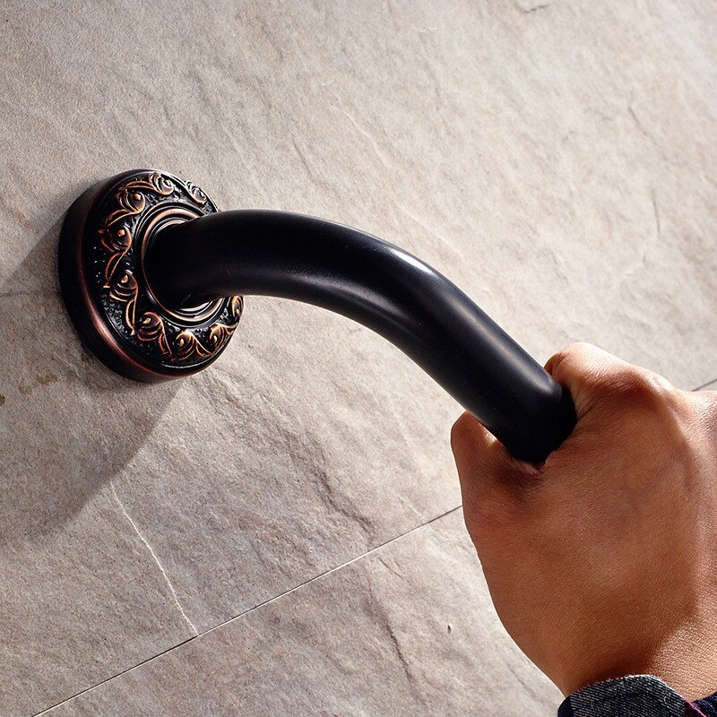 Anti-slip Bathtub Handrail Bathroom Tub Safety Grab Bar Black Antique Brass Carved Pattern Base Safety Handles Wall Mounted