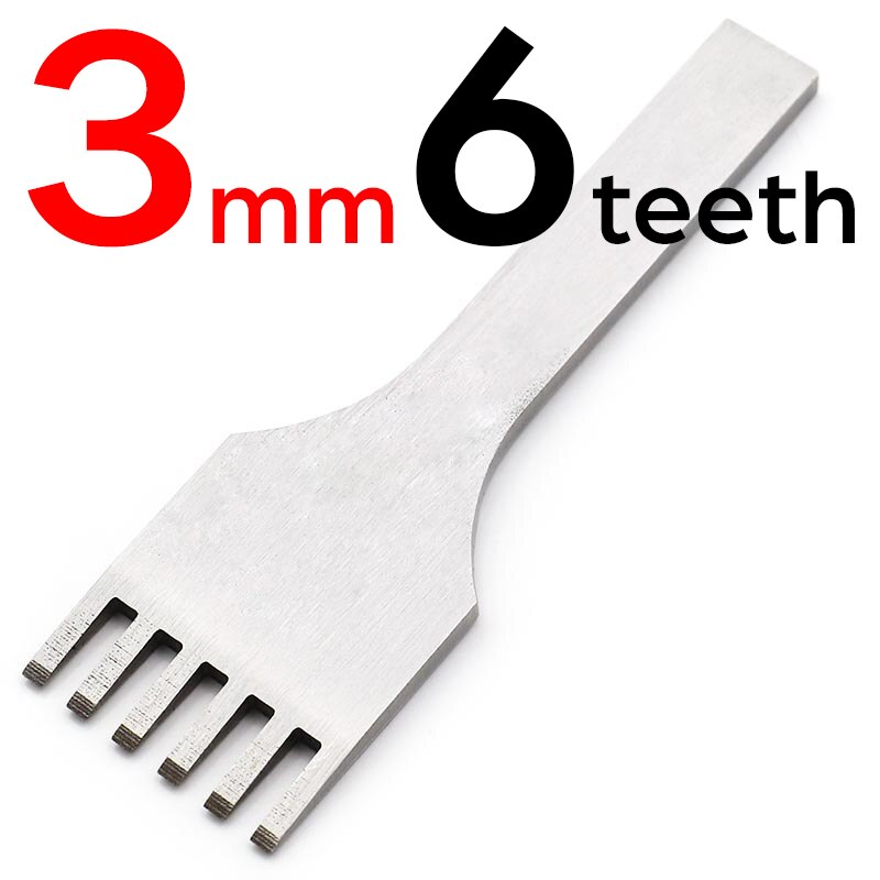 Cincel de cuero de 3mm, herramienta de costura de punzón de diamante, herramienta de artesanía de cuero de hierro, completamente pulido, 1-2-4-6 dientes: 3mm 6teeth