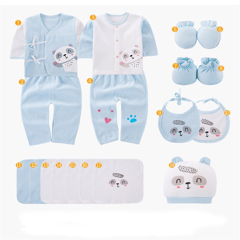 100%  bomuld nyfødt 18 stk/parti baby pigetøj sæt nyfødt hat hagesmæk baby baby pige sommertøj blød baby dreng tøj