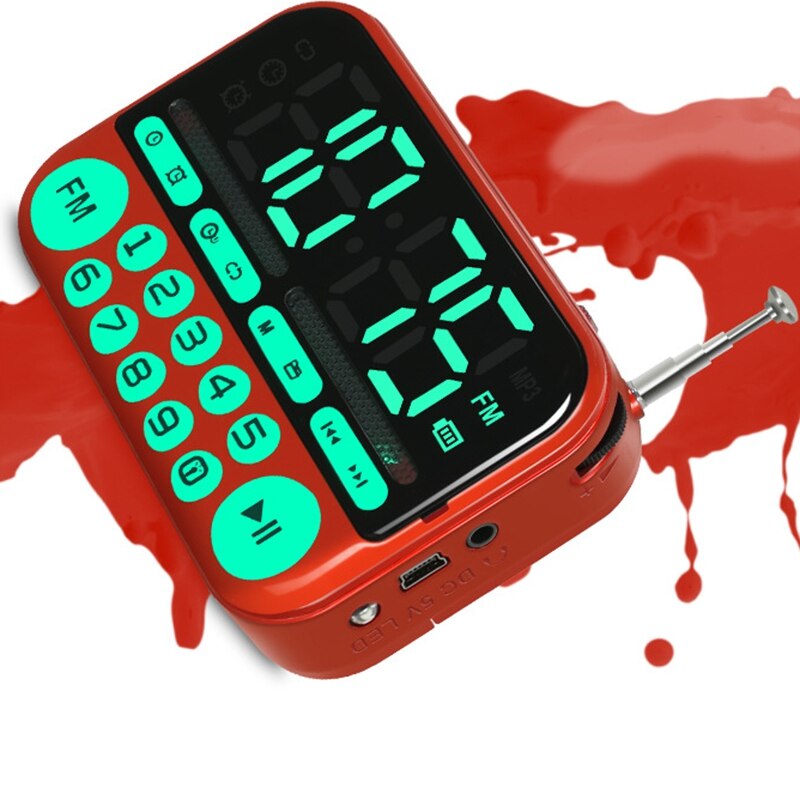 Portable Mini FM Radio Stereo Speakers Music Player Backlight Button Clock