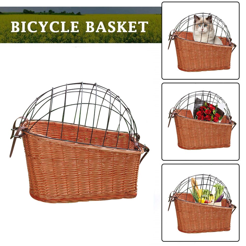 Cat Dog Bicycle Front Handlebars Basket Pets Seat Wicker Woven Bike Basket Small Pet Carrier Cycling Accessories Shopping Basket