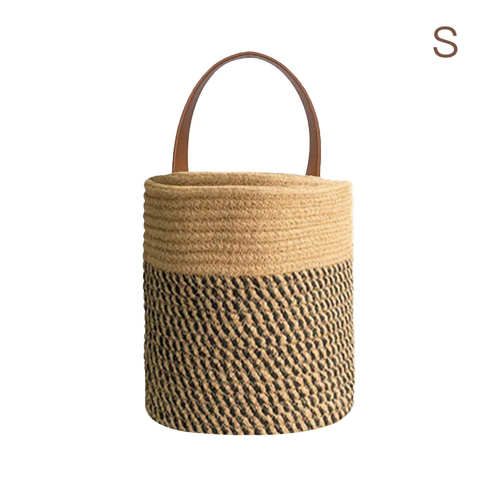 Cesta colgante de pared de mimbre de imitación de plantas, cinturón tejido hecho a mano, cestas de plantador: Black S