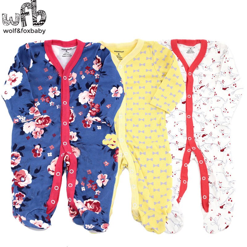 Wobfaobxylf 3 teile/paket Lange Ärmeln Footies für 0-12months Baby
