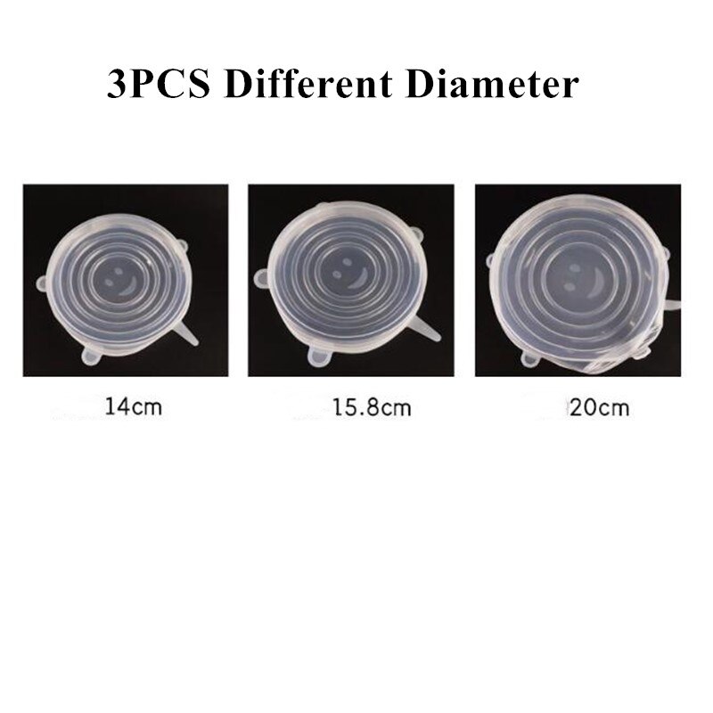3Pcs Silicone Stretch Lids Cover Universal Reusable Fresh Keeping Silicone Food Saver Pot Dish Bowl Kitchen Accessories 3 Sizes: 3Pcs Large White