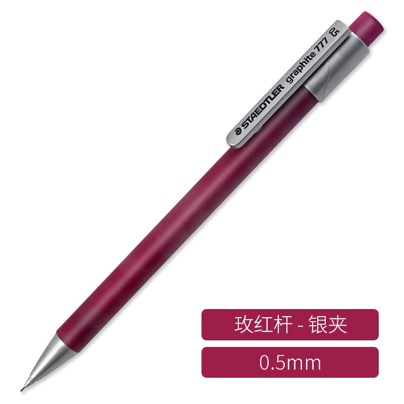 6 stk tysk staedtler automatisk blyant 0.5mm studerende skriver 777 frostet gennemsigtig penneholder bevægelig blyant iført gummi: Rød