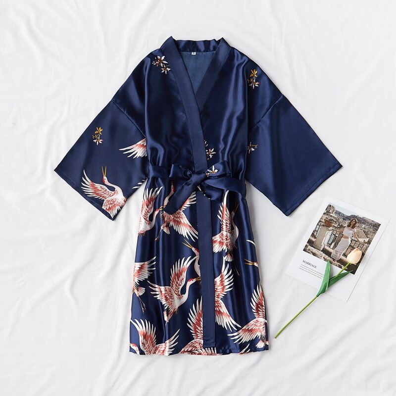 Mode Satijnen Gewaad Vrouwelijke Badjas Sexy peignoir femme Zijden Kimono Bruid kamerjas nachtkleding Nacht Groeien Voor Vrouwen: M / Sky Blue