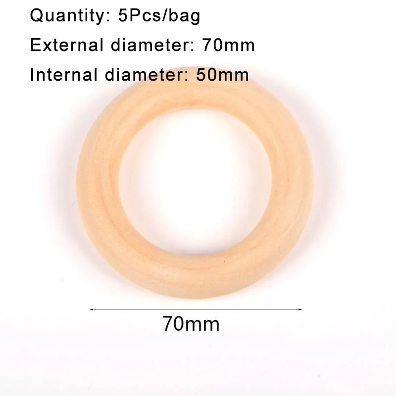 15-100mm feine naturholzringe, hölzerner beißRing für babys, kreis, diy-schmuckherstellung aus holz, ringspielzeug, anhänger, bastelaccessoires: 70mm 3 stück