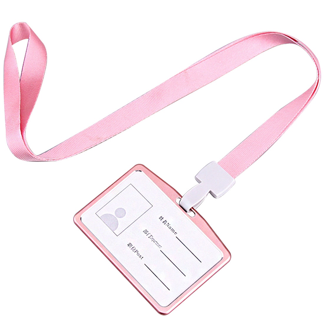 Aluminum Alloy Metal Vertical ID Badge Holder Bank Credit Card Bus Cards Case Cover Holders With Lanyard: horizontal pink