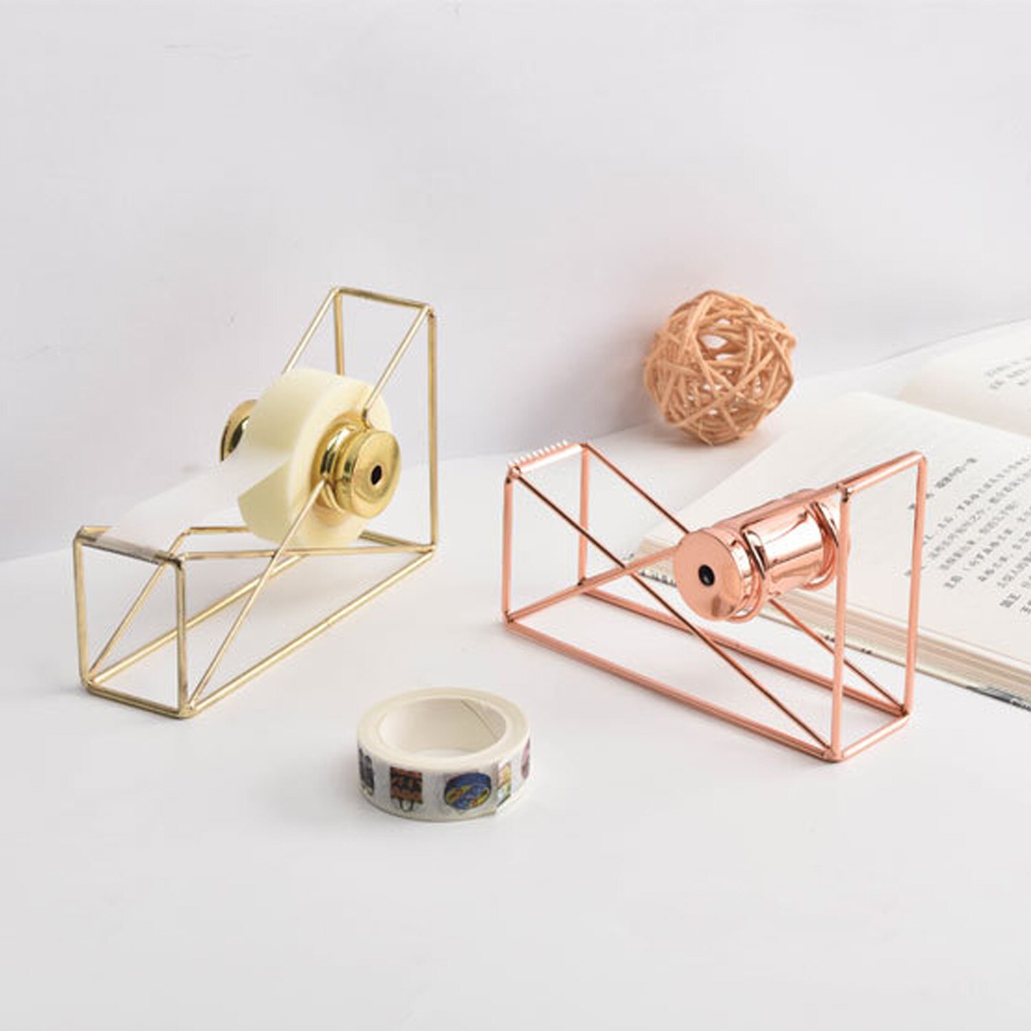 Hollow Metal Wire Tape Holder Cutter Dispenser Stand Holder Rack for Home Office School Stationery Desktop Supplies