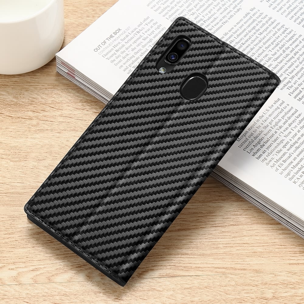 Magnetische Flip Wallet Case Voor Samsung Galaxy A3 A5 A6 A7 A8J3 J4 J5 J6 A10 A10e A20 A20e A30 a40 A50 A70 Carbon Leather Cover