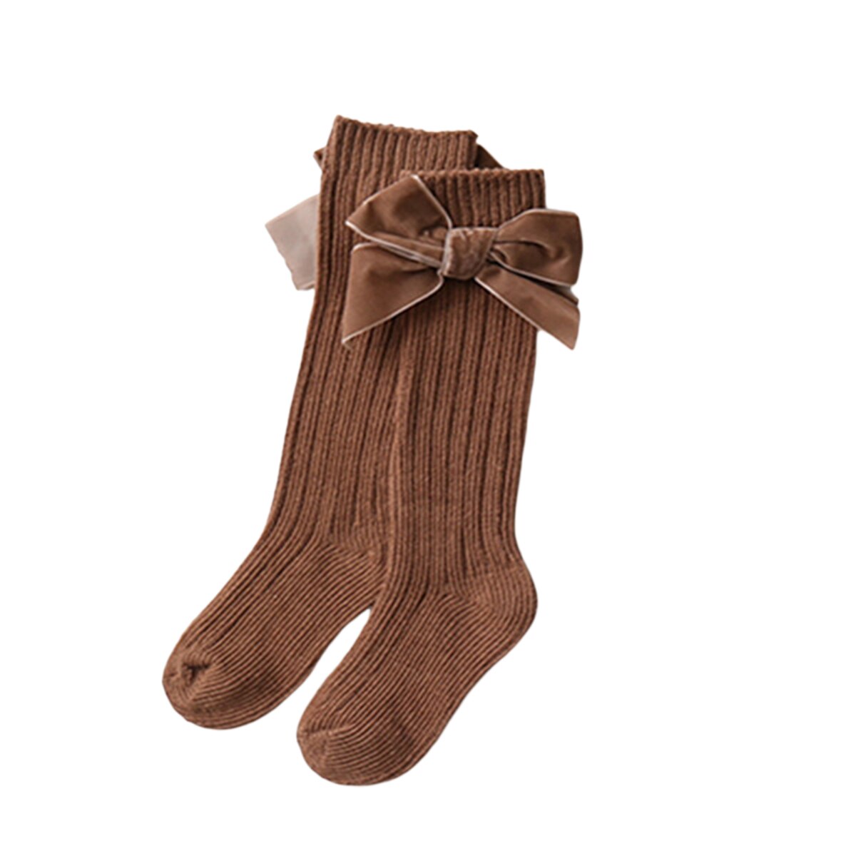 Babymeisjes kniekousen winterwarme ribgebreide kousen met grote fluwelen strik voor baby's en peuters: A / 0-1y