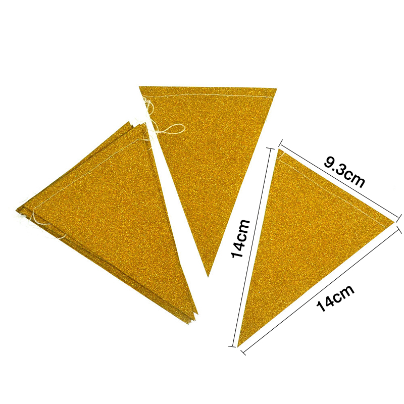 3m 15 Flags Black White Gold Flag Banner Glitter Paper Pennant Bunting Garland Wedding Birthday Party Decoration