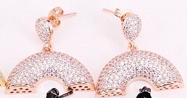 5 Pairs ZYZ325-9986 CZ Micro Pave Flower with Cap for Earring Making, Earring Cap, Findings: Rose Gold Color