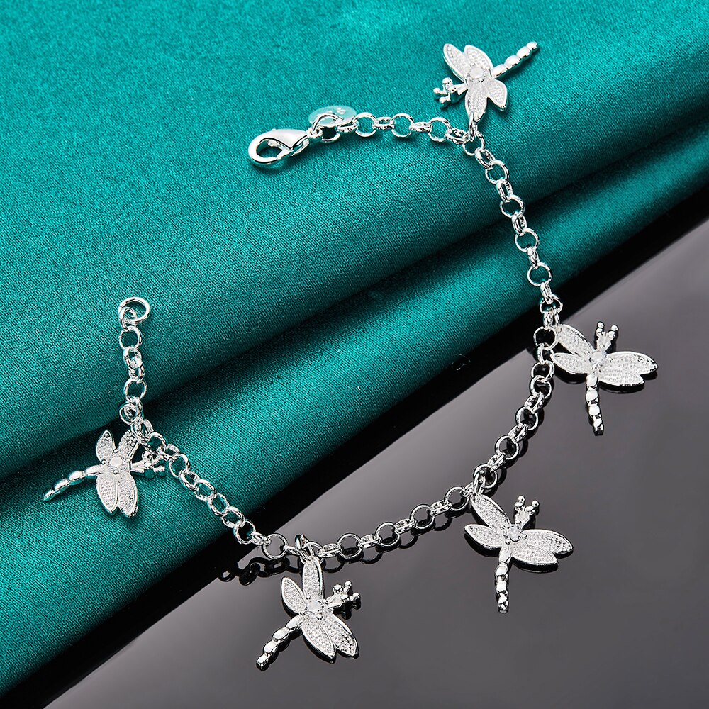 DOTEFFIL argento Sterling 925 cinque libellula AAA zircone ciondolo catena braccialetto per le donne gioielli da festa di fidanzamento di nozze