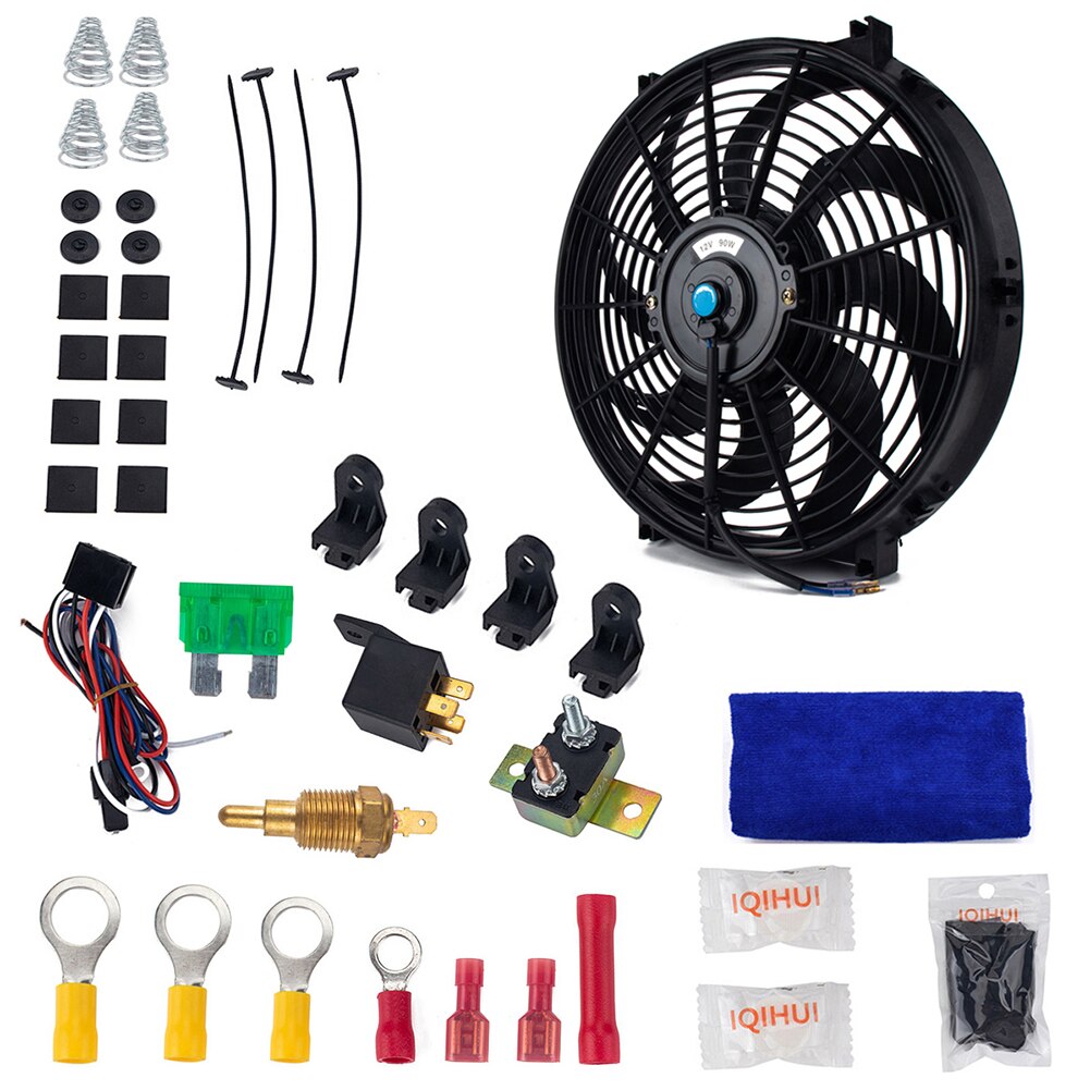 Universal 14 inch Radiator Cooling Fan with Thermostat Wiring Switch Relay Kit Electric Cooling Radiator Fan