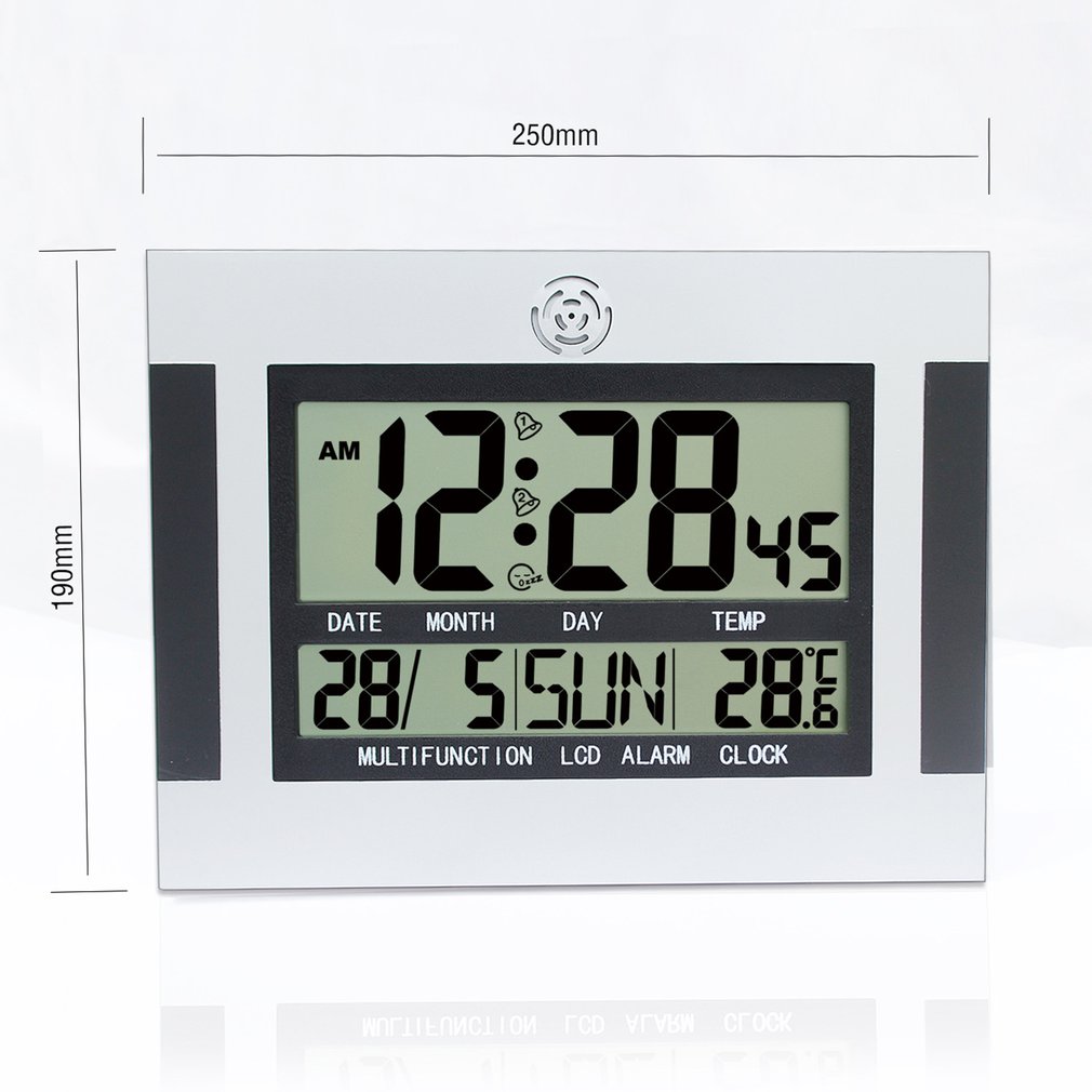 Digital Desk Wall Alarm Clock with Thermometer & Calendar Multifunction Silent LCD Digital Large Screen Electronic Alarm Clock