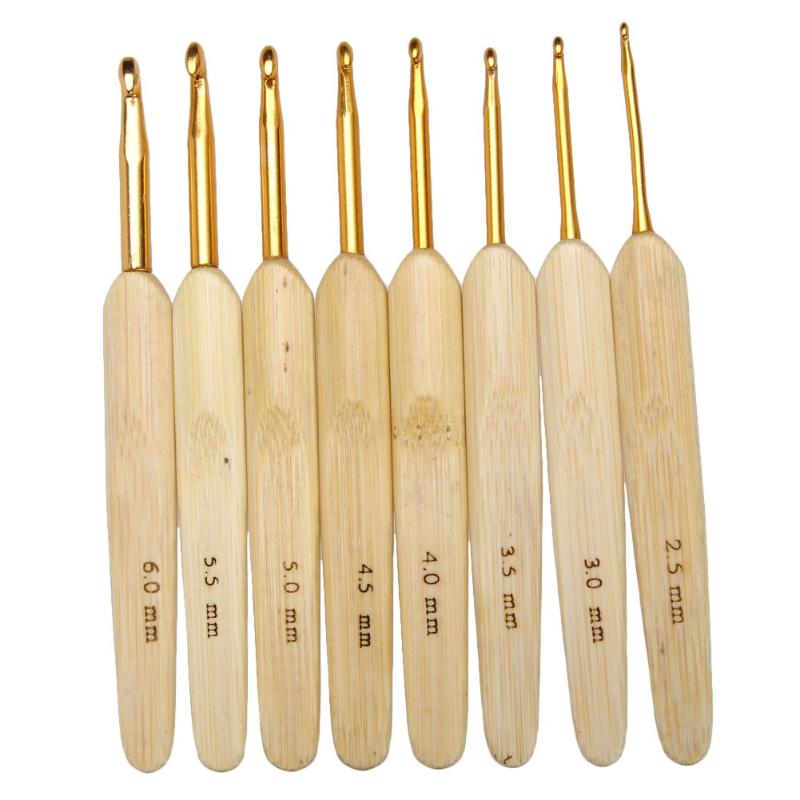 8Pcs 8 Maten Bamboe Handvat Haaknaalden Aluminium Haaknaalden Set Breinaalden Diy Breien Tools 2.5Mm-6Mm: Default Title