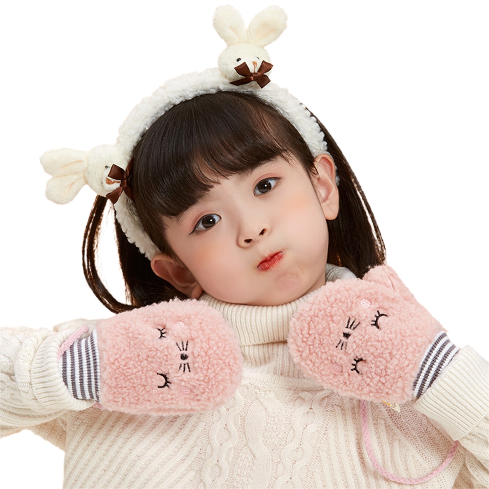 Mitaines chaudes unisexes, gants de dessin animé d'automne et d'hiver pour bébé avec ficelle Anti-perte