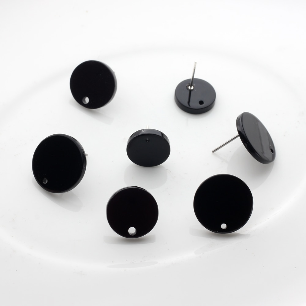 Acryl Stud Ohrring Schwarz Runde Basis Ohrringe Stecker 12 MM 14 MM 16 MM 10 teile/los Für DIY Schmuck Ohrringe machen Zubehör