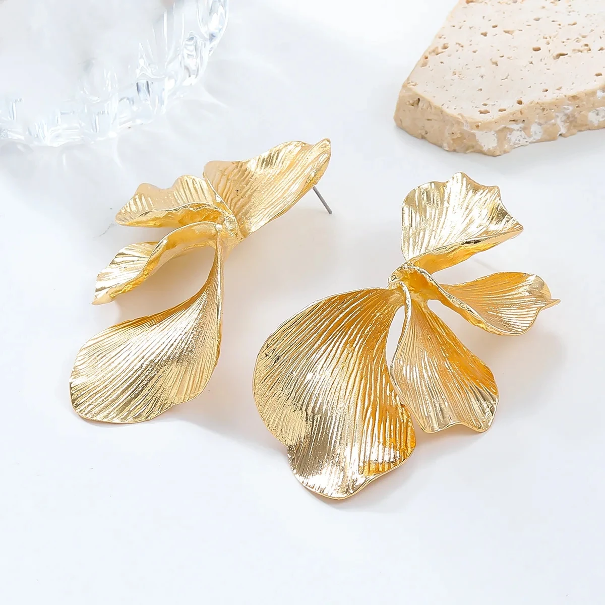 Vedawas boucles d'oreilles fleur, bohême Maxi tissu 3D fleur charme couche grand tissu fait à la main clou Floral femmes boucle d'oreille bijoux de mariage: VERMEIL