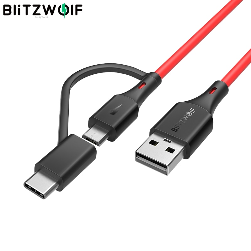 Blitzwolf BW-MT3 cabo micro usb tipo c, 5v 3a 2 em 1 cabo de dados de carregamento rápido para samsung galaxy s10 9 para huawei mate 20 pro 3ft 6ft