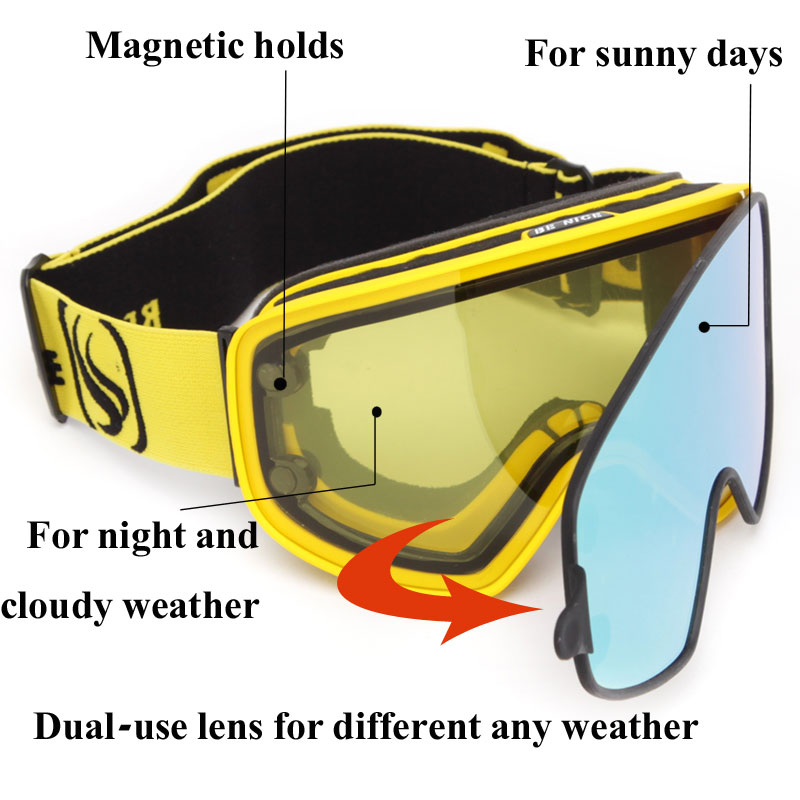 Skibriller 2 in 1 med magnetisk dual-use linse for nattski anti-tåke  uv400 snowboardbriller menn dame skibriller