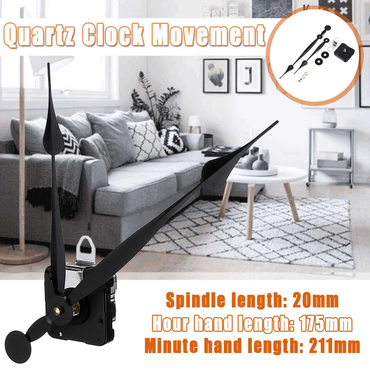 Black Long Hand Quartz Clock Movement Mechanism Motor High Torque Hour Minute Hands DIY Module Kit Accessories