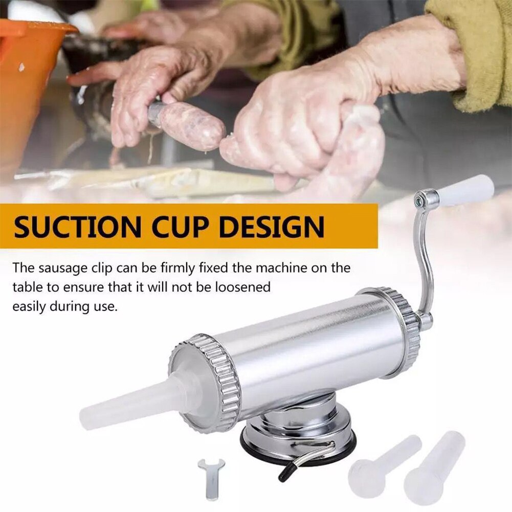 2LBS Sausage Stuffer Manual Maker Filler Meat Grinder Aluminum Alloy With Suction Base Home Nozzle Food Processor Kitchen