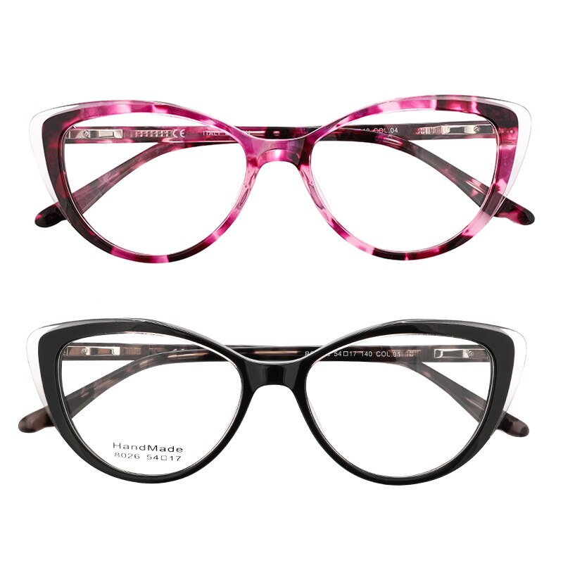 Acetate Cat Eye Women's Decorative Glasses Transparent Round Prescription Glasses Without Diopter Unusual Female Eyeglasses: Red Black