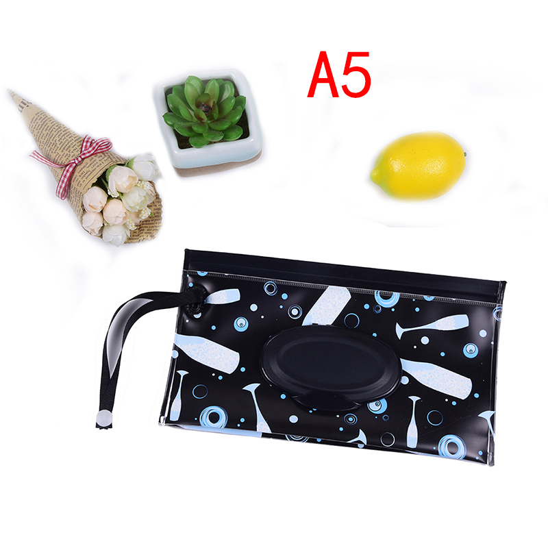 1PC Eco-Friendly Baby Wipes Box Cleaning Wipes Carrying Bag Clamshell Snap Strap Wipe Container Case Wet Wipe Box: A5