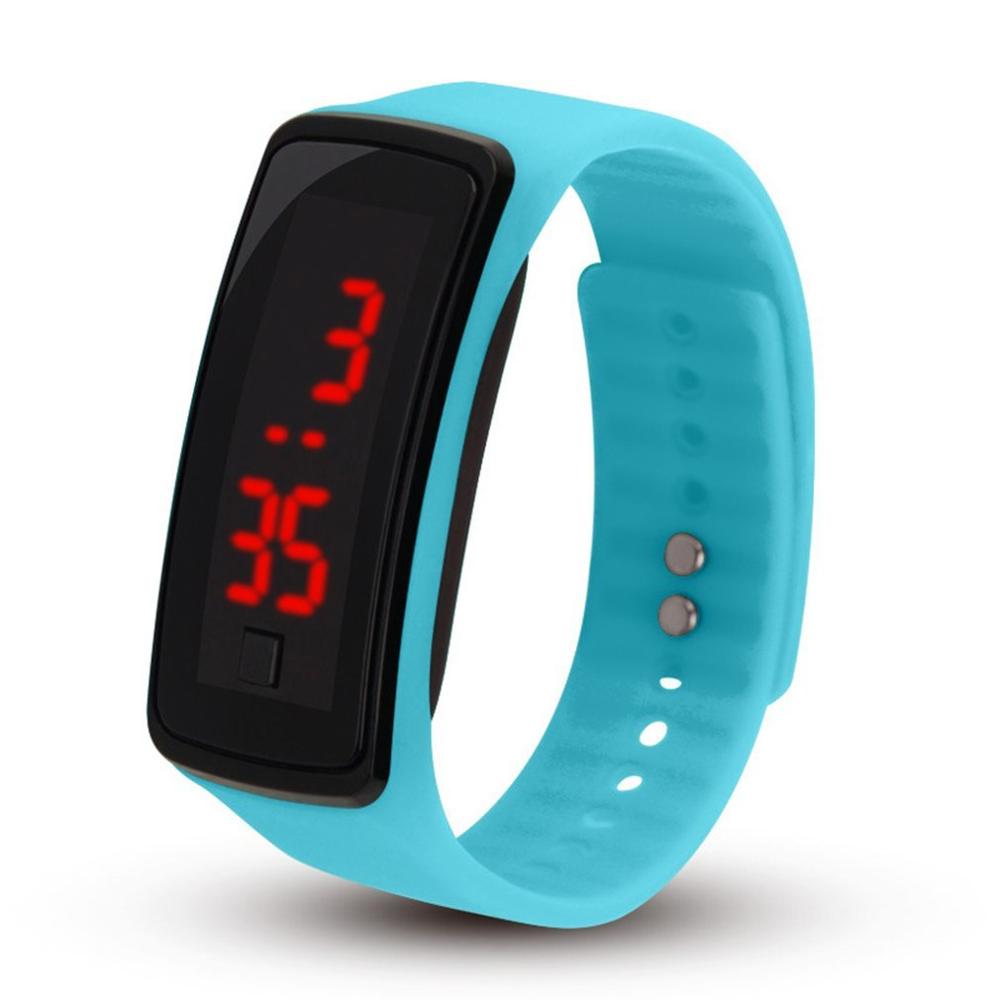 Vrouwen Led Sport Horloge Zachte Siliconen Horlogeband Elektronische Horloge Vrouwelijke Flexibele Verstelbare Digitale Horloge Met Pin-En-Tuck: Blauw