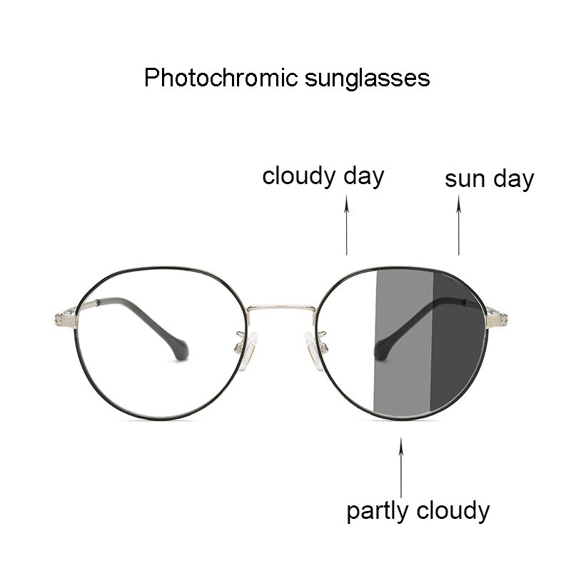 Blue Light Blocking Glasses Classic Round Metal Clear Lens Glasses Frame Unisex Circle Eyeglasses Photochromic Sunglasses UV400