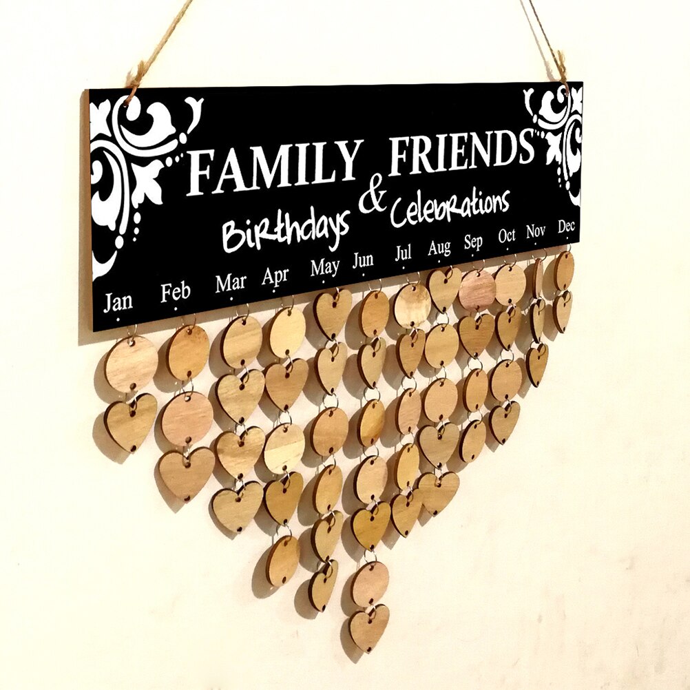 Træ diy ven familie fødselsdag påmindelse kalender bord jubilæum tracker plaque væg hængende kalender hængende dekorationer