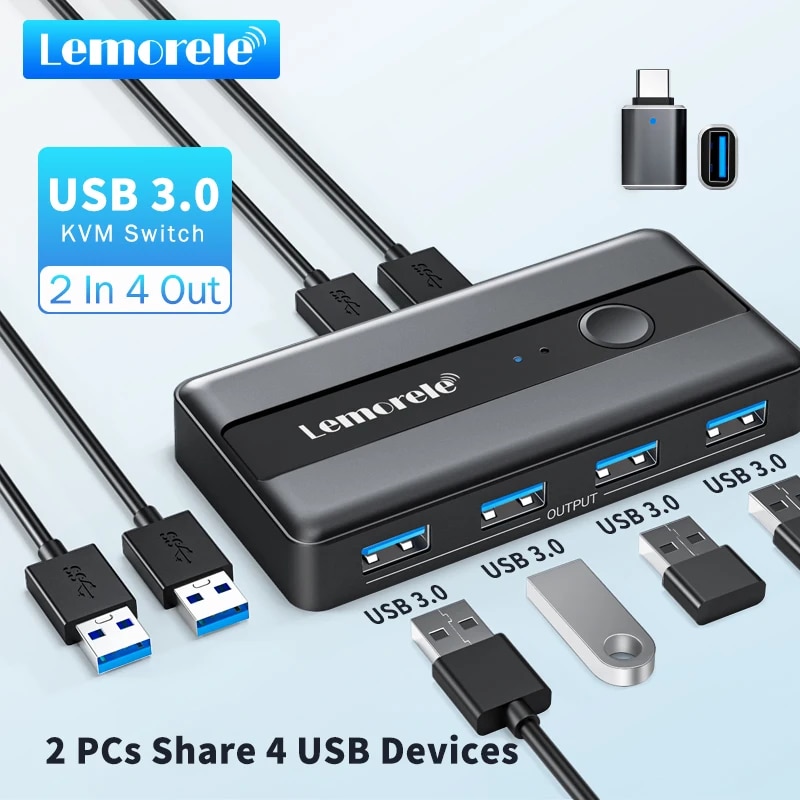 USB KVM Switch Adapter USB 3.0 Switcher 2 Eingänge 4 Ausgänge USB Switch KVM Switcher Drucker Sharer für Computertastatur