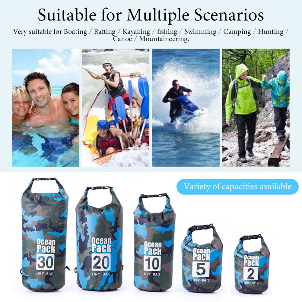 Bolsa impermeable de camuflaje para buceo, bolsa seca de almacenamiento para natación, playa, Rafting, Kayak, para exteriores, 2/5/10/20/30L